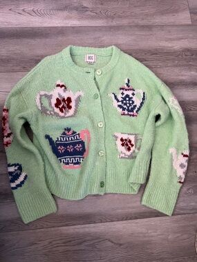 BDG Mint Green Teapot Intarsia Cardigan